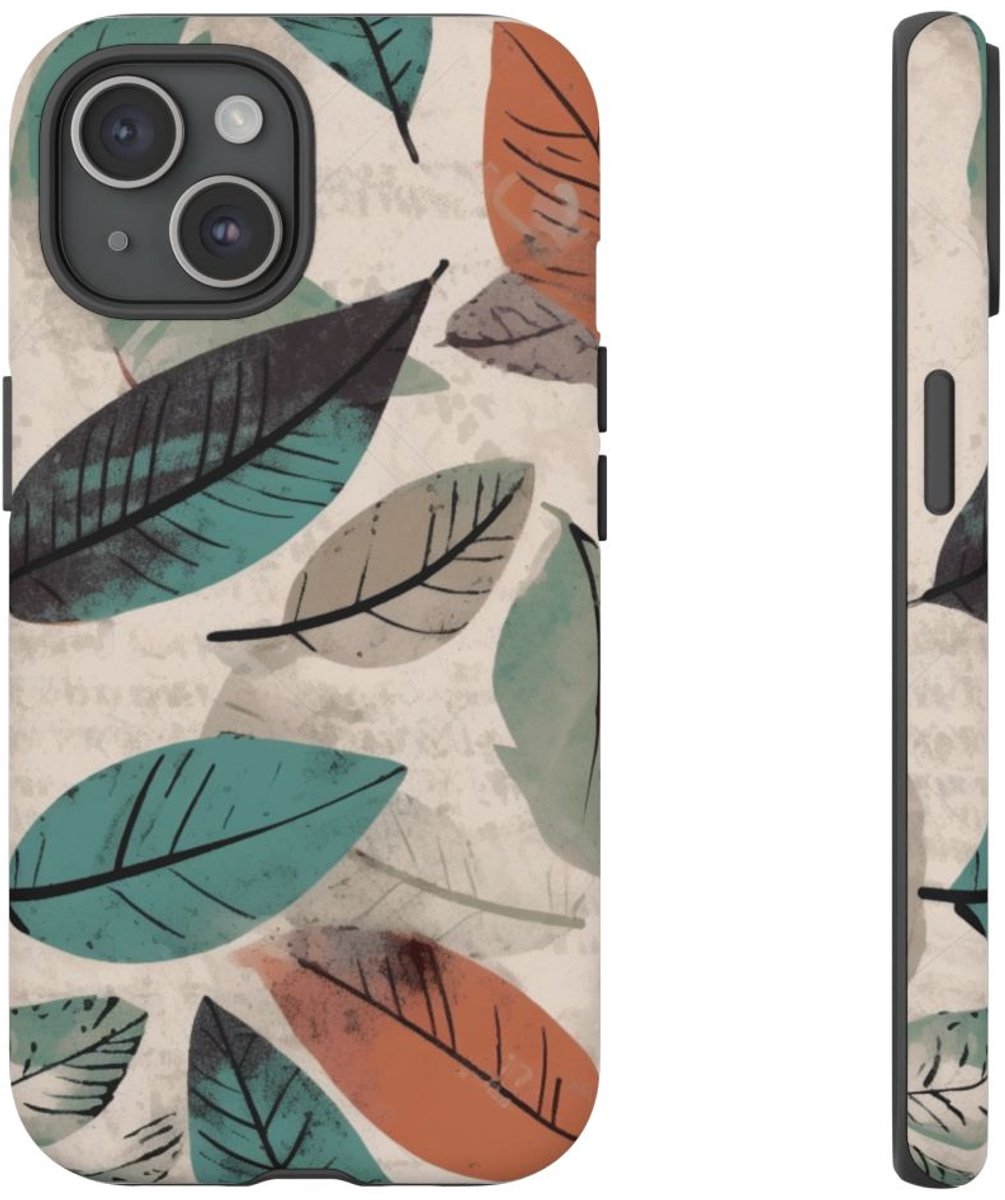 Bladpatroon in Gedempte Kleuren – Telefoonhoesje Geschikt voor iPhone 15