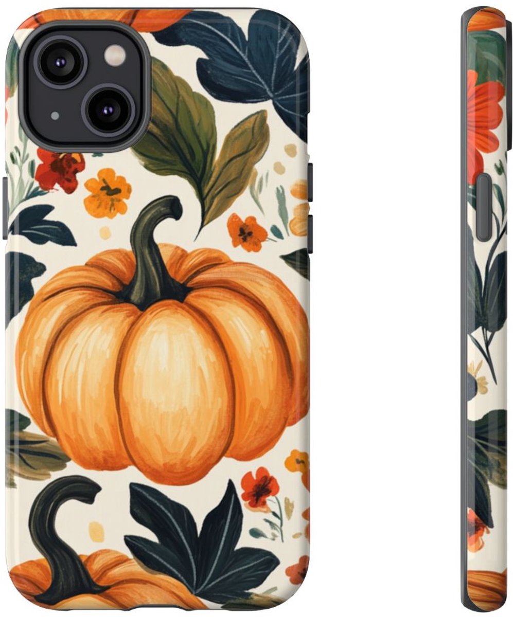 Herfst Pompoen en Bloemenpatroon – Telefoonhoesje Geschikt voor iPhone 14 Plus