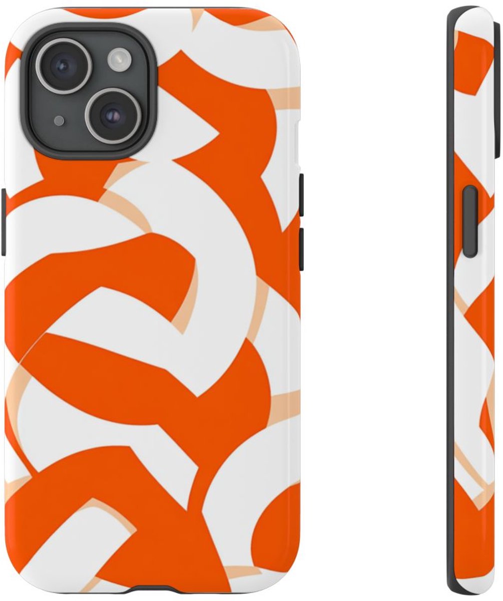 Oranje en Wit Geometrisch Patroon – Telefoonhoesje Geschikt voor iPhone 15