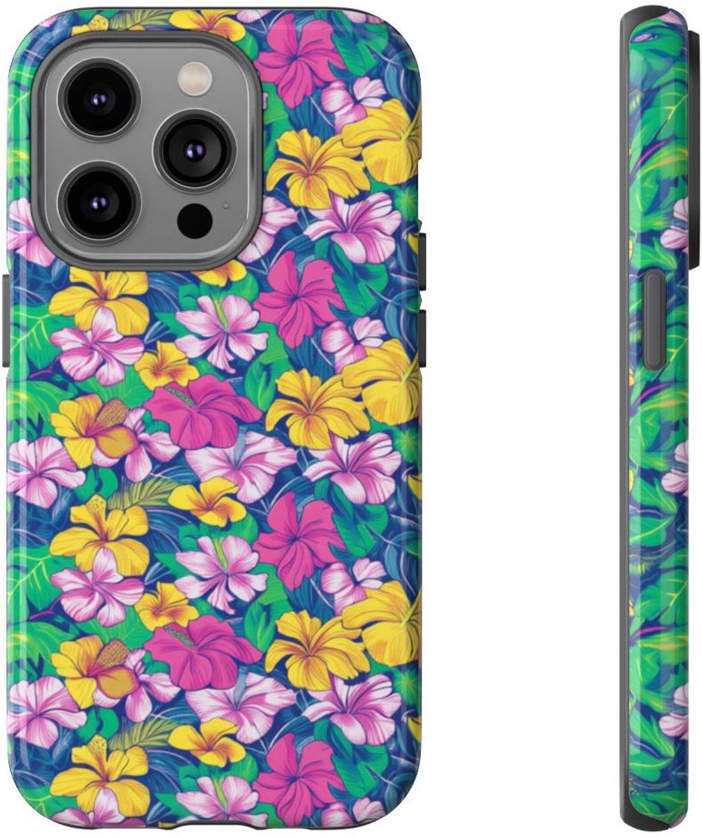 Tropisch Hibiscus Bloemenpatroon – Telefoonhoesje Geschikt voor iPhone 14 Pro