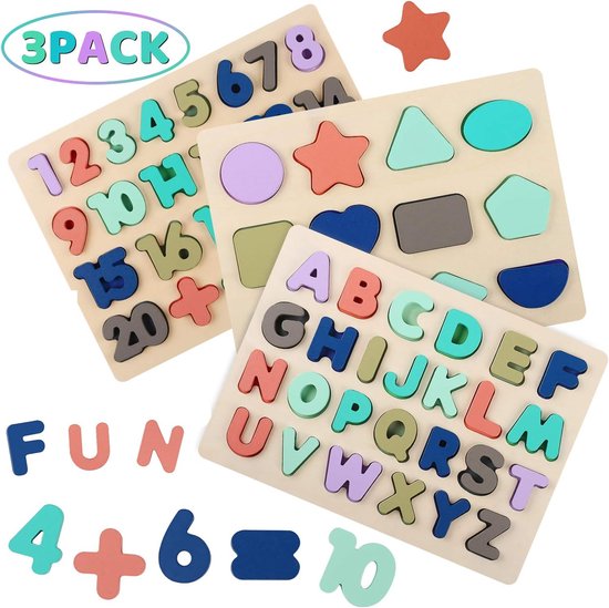 Houten Puzzels voor Peuters (3-Pack) – Educatief Speelgoed