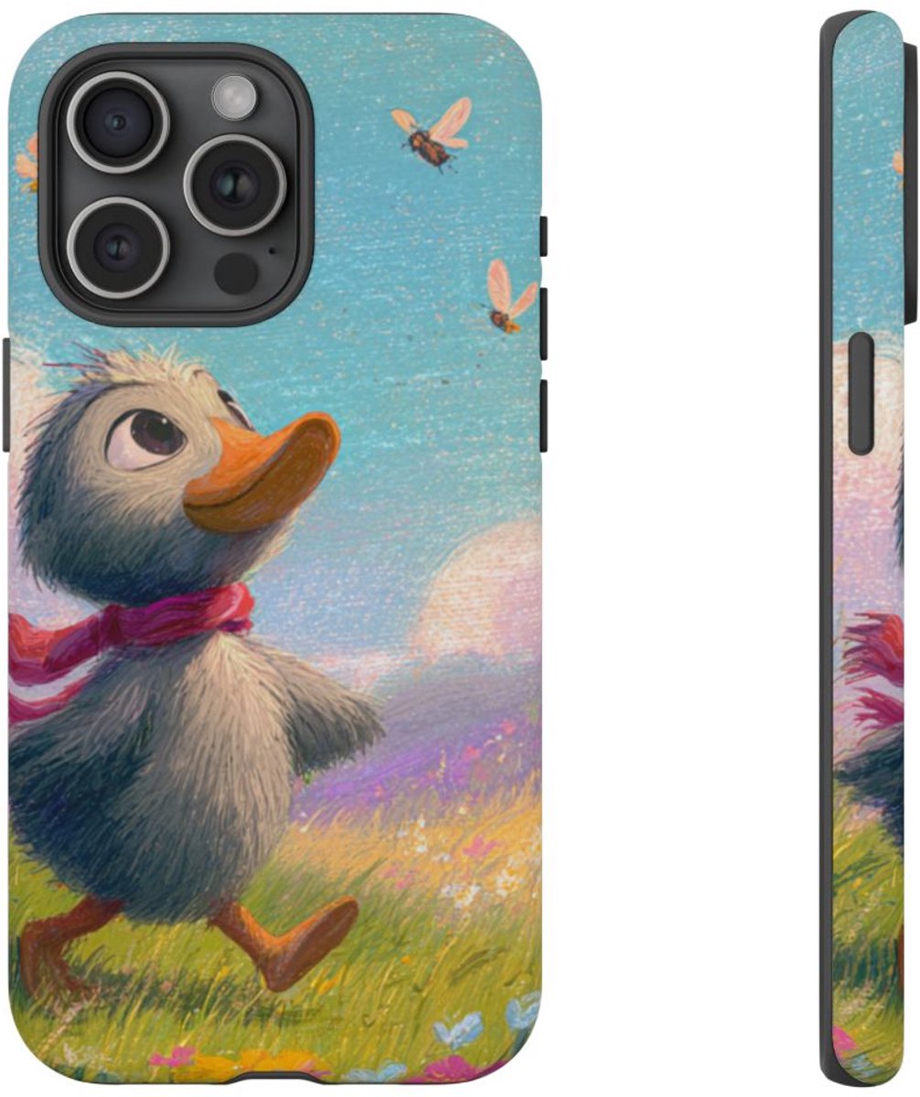 Vrolijk Eendje in Lenteweide – Telefoonhoesje Geschikt voor iPhone 15 Pro Max