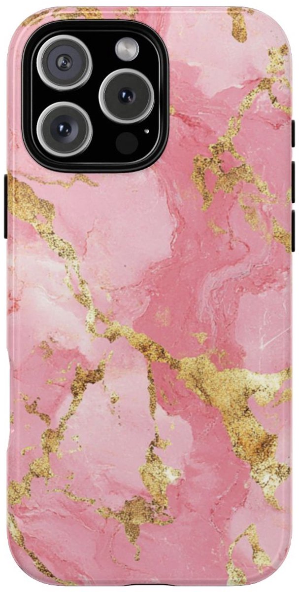Roze en Gouden Marmerstructuur – Telefoonhoesje Geschikt voor iPhone 16 Pro Max