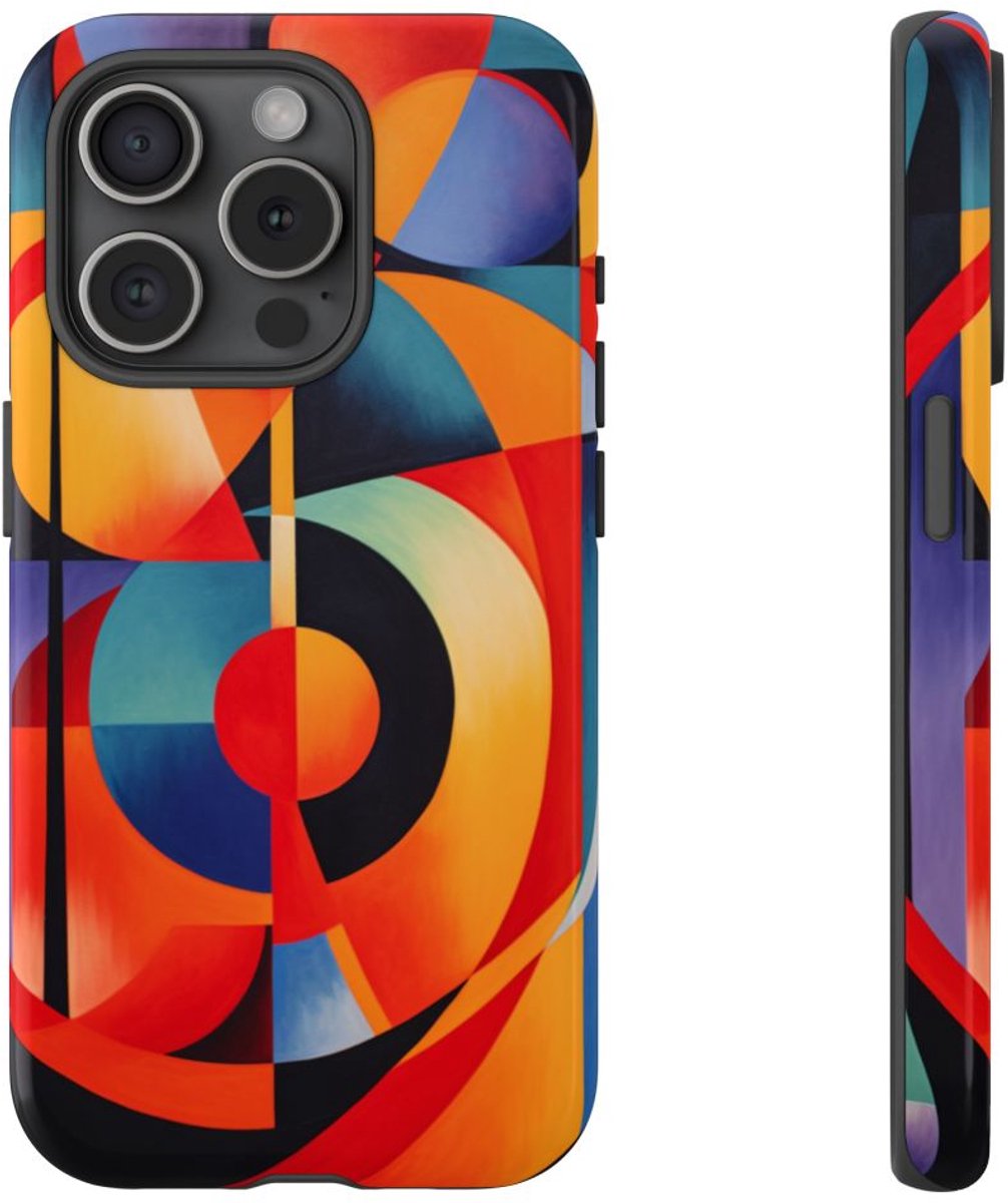 Vrolijke Geometrische Abstracte Kunst – Telefoonhoesje Geschikt voor iPhone 15 Pro