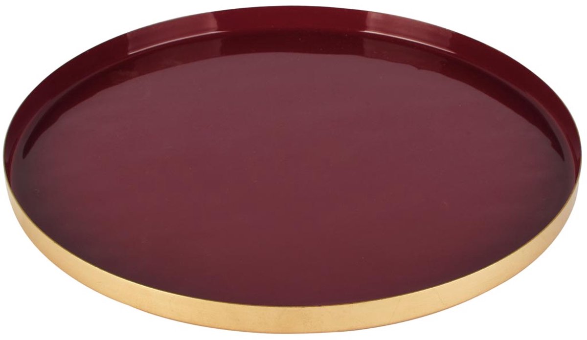dekoratief Dienblad rond, bordeaux/goud, metaal, 26x26x2cm | A258159