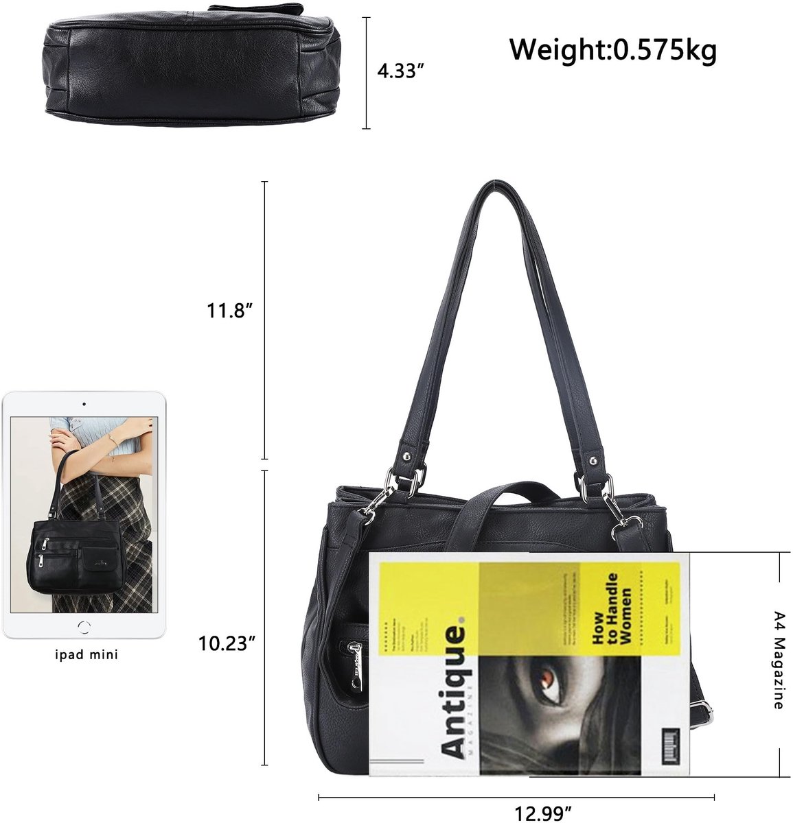 ZOCAI AngelKiss Handtas voor dames, schoudertas, multifunctionele schoudertas, gewassen veganistisch leer, waterdicht, met ritssluiting, steekzakken, ritszak, blauw 2, Medium