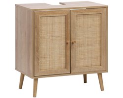 sweeek - Kast onder wastafel met houtdecor en rotan boheemse stijl 65 x 40 x 70 cm