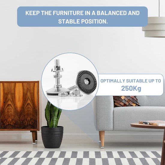 lalago 12 Pieces Furniture Legs, Table Legs, Adjustable, M8 x 50 mm, Metal Table Legs, Height Adjustable, Table Legs with Adjusting Screw, Adjustable Screw for Furniture Legs van LALAGO — afbeelding 2