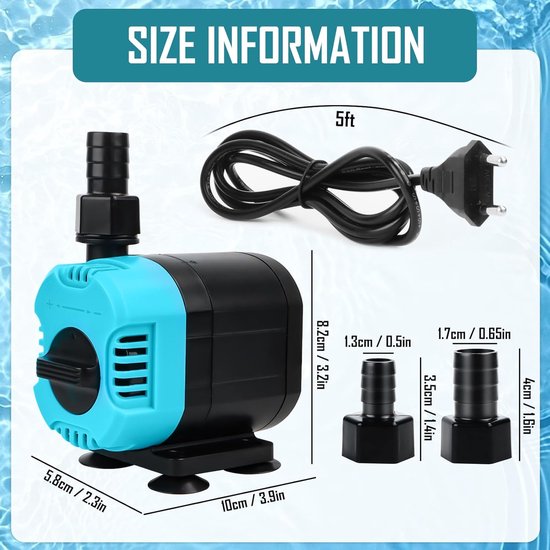 Mini-waterpomp 15W 1200L/H, ultrastille aquariumpomp met hoge slag, Mini dompelbaar, waterpomp dompelpomp transportpomp aquariumpomp fonteinpomp voor aquarium vijver tuin van Merkloos	 — afbeelding 5