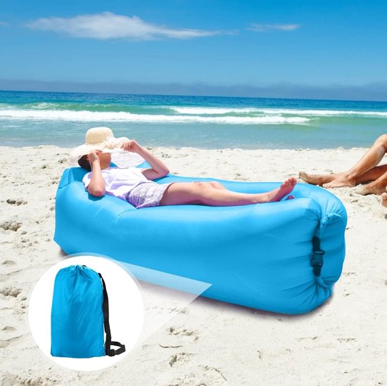 Gohytal Opblaasbare luchtbank, waterdichte luchtbank, luchtbank, draagbare airlounger, opblaasbare outdoor bank voor camping, park, strand, achtertuin, strandstoel en muziekfestivals, blauw van Merkloos — afbeelding 2