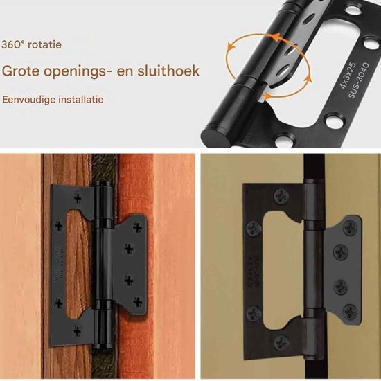 2 stuks 360° deurscharnier, roestvrij staal, draaibaar, verborgen deur, middenas, draaibare scharnieren, 100 mm x 23,7 mm (L100(2PCS
