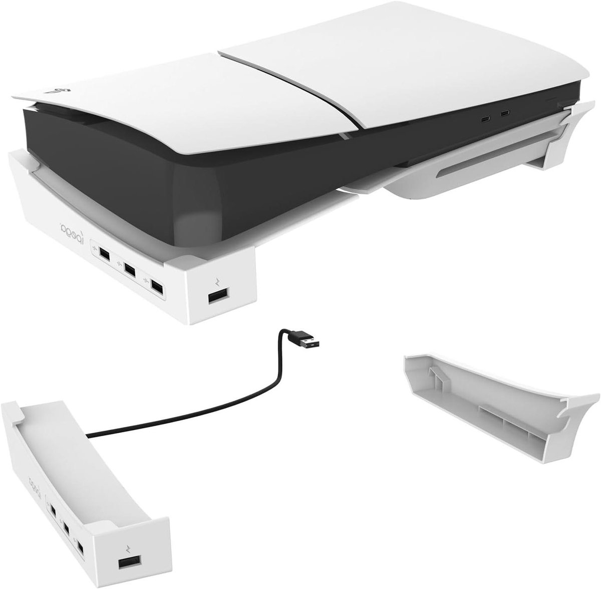 Allecto Plus - PS5 Slim Horizontale Stand met Koelvoet en USB Hub - Wit