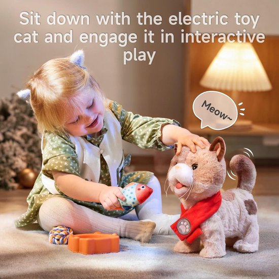 Kat pluche speelgoed voor kinderen, interactieve dieren, elektronisch speelgoed met poppenwagen, accessoires, kattenspeelgoed, rollenspel, speelgoed