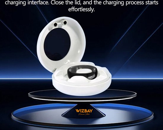 Zwarte ring in een witte oplaadcase.