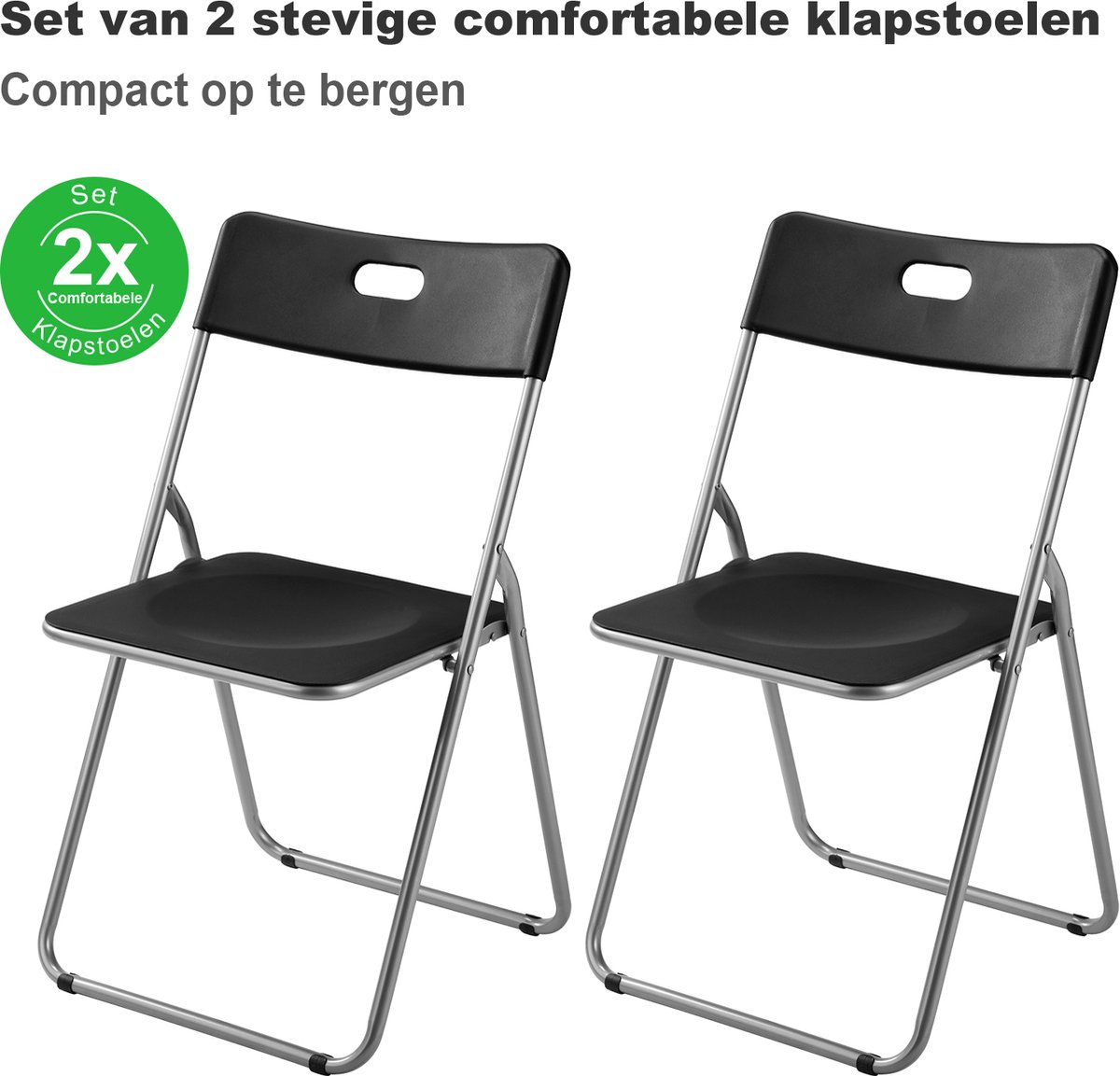 Bardi 2 Delige Klapstoelenset – Vouwstoelenset Stevige Kwaliteit, Weersbestending, 100KG Belastbaar. 44 x 45 x 79 cm. – ZWART