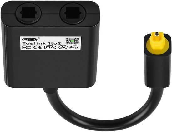 thumbnail: Dual Port Optische Audio Splitter Adapter - 1 Ingang Naar 2 Uitgangen Toslink (zwart) - Voor TV, Receiver, Soundbar