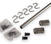 Gedotec Keukenreling-Set Relingleiste Keuken Hangrail Wandmontage | Aluminium - Staal zwart mat | Relingstang Lengte 600 mm | 1 Set - Design Keukenlijst Vintage incl. Bevestigingsmateriaal