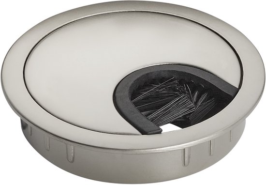 Kabeldoorvoer 60 Mm – Roestvrijstalen Look, Massief Gegoten Zink, Met Borstelafdichting, Voor Kabelmanagement Op Bureau, Muren En Werkbladen, Made In Germany