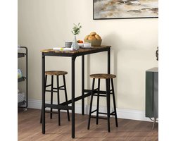 Pugsdrly bartafel met 2 stoelen in industriële design 2-delige set barkrukken met tafel industriële design 3-delig bruin + zwart