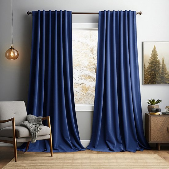 Rideaux occultants - Rideaux - Rideaux prêts à poser 2 pièces - Rideaux en velours - Rideau résistant à la chaleur - Convient pour salon et chambre - L 132 x H 213 cm - Bleu marine
