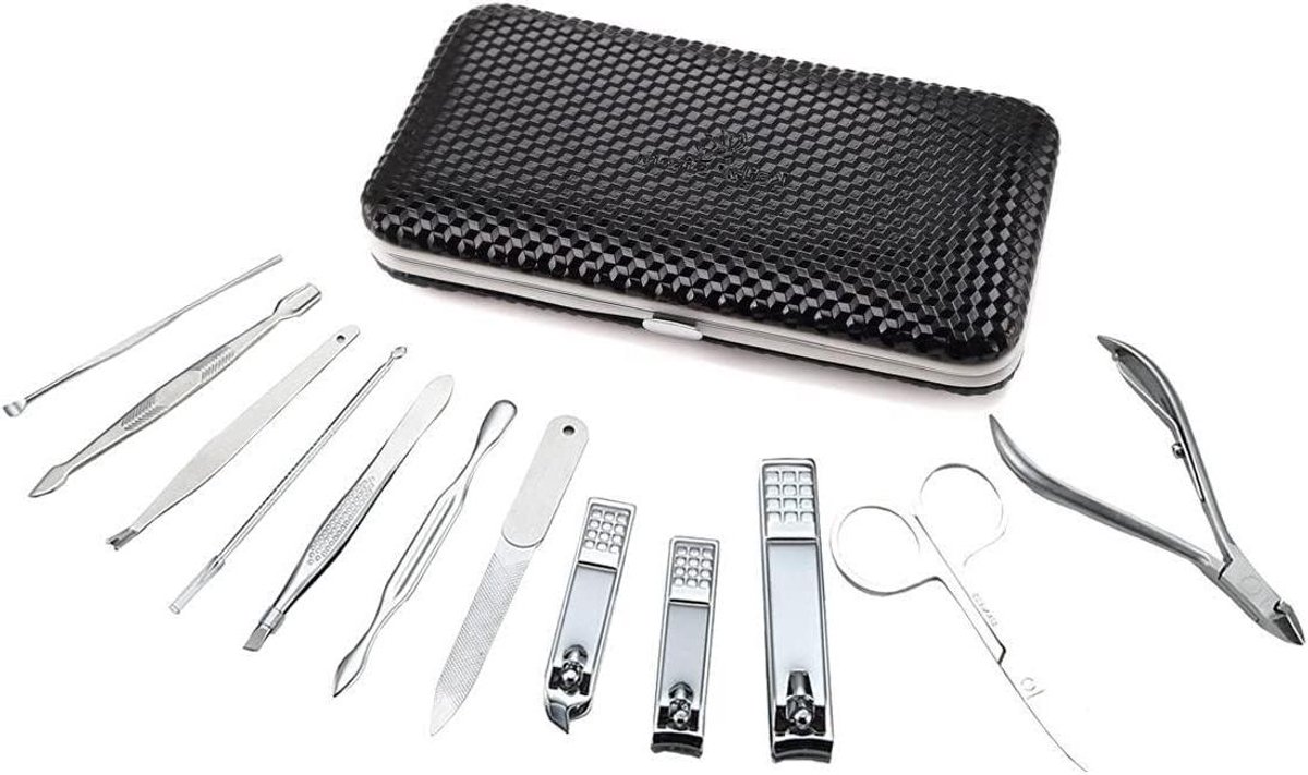 Goedkoopste Pedicure Manicureset Professionele Nagelriemsnijder Set van 12 stuks met Prachtige Doos (Zwart