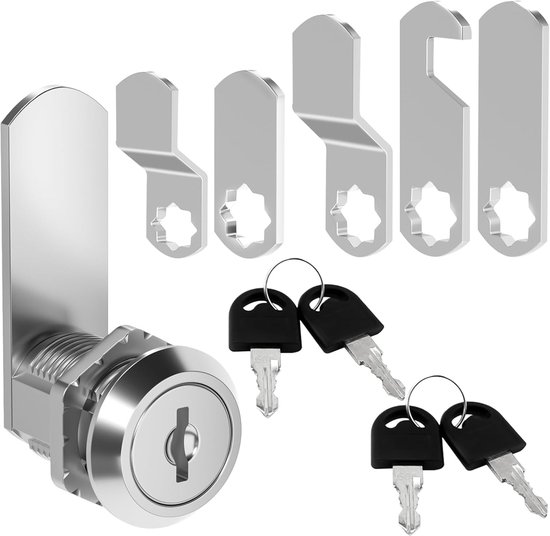 Serrure de boîte aux lettres - 4 clés - Livrée avec 5 plaques de verrouillage différentes - Serrure de tiroir - Serrure de casier - Convient pour boîtes aux lettres, portes de placard - Argent