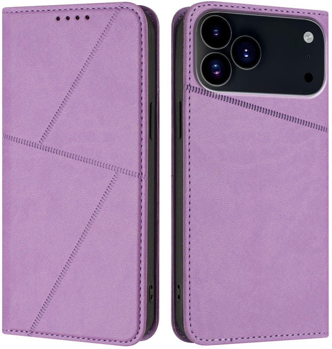Mobigear Telefoonhoesje geschikt voor Apple iPhone 17 Pro Max Hoesje | Mobigear Frosted Flip Bookcase Portemonnee | Pasjeshouder voor 2 Pasjes | Telefoonhoesje voor Pinpas / OV Kaart / Rijbewijs - Paars
