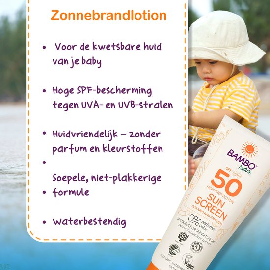 Bambo Nature Zonnebrandlotion - 50 SPF - Bescherming voor je kind en Hele Gezin - Waterafstotend, Geur- en Kleurstofvrij - Vegan & Dermatologisch Getest - 100 ML van Bambo Nature — afbeelding 2
