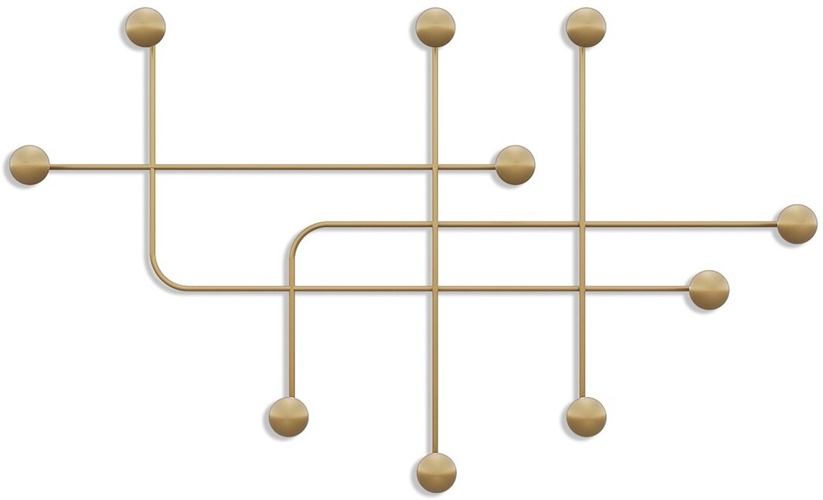 CALICOSY - Kapstok voor aan de muur met 9 haken in goudkleurig metaal H64 cm – SAMARA