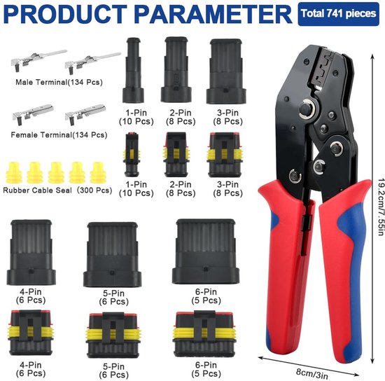 Waterdichte auto-kabelconnector - stekker met krimptang - auto-aansluitingsset voor motorfiets, boot, vrachtwagen - 1/2/3/4/5/6-polige autostekker - elektrische aansluitstekker — afbeelding 3