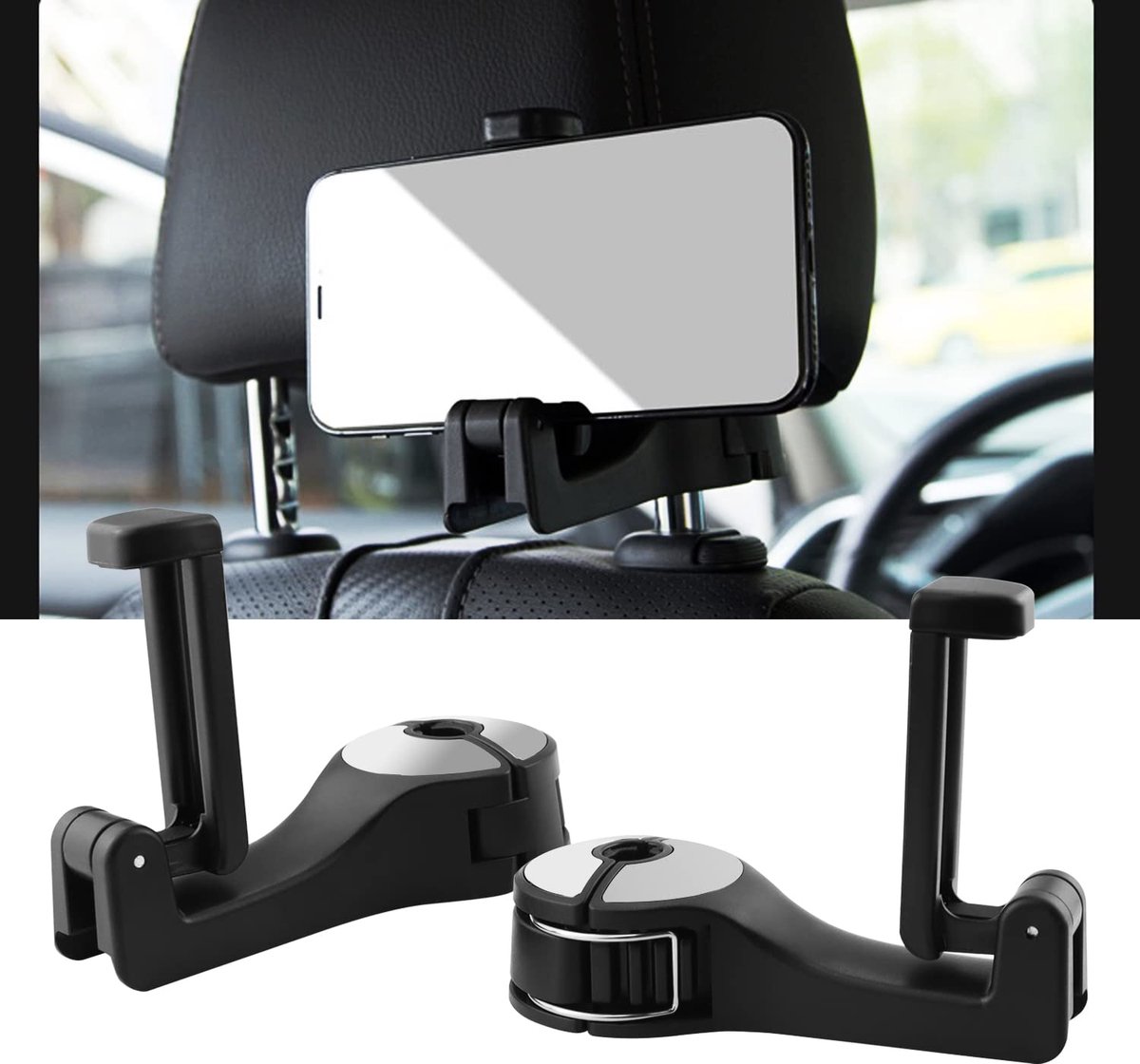 Image of Achterhaak voor autostoelen met mobiele telefoonhouder tashouder auto hoofdsteun hoofdsteunhaak 2 stuks autostoelhaak hoofdsteunhouderhaak auto's autohaak voor hoofdsteun achterbank autostoelhanger