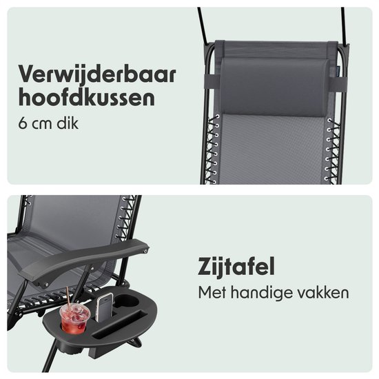 LifeGoods Opvouwbare Tuinstoel - Verstelbaar Zonnescherm - Ligstoel Tuin - 30°-90° Verstelbaar - Metaal - Grijs van Merkloos — afbeelding 3