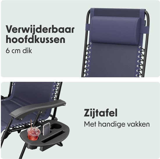 LifeGoods Opvouwbare Tuinstoelen - 2 Stuks - Ligstoel Tuin - 30°-90° Verstelbaar - Metaal - Blauw van LifeGoods — afbeelding 5