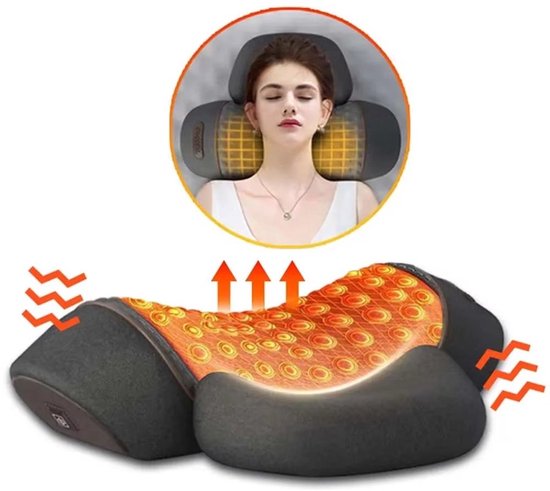 Elektrisch Nek en Rug Massage Apparaat - 3 in 1 - Onderrug massage - Nekmassagekussen - Elektrische nek en schouder Stretcher met Massagefunctie - Rugmassage - Vibratie massage kussen - Warmtekussen nekpijn - Nekkussen - Massagekussen met warmte