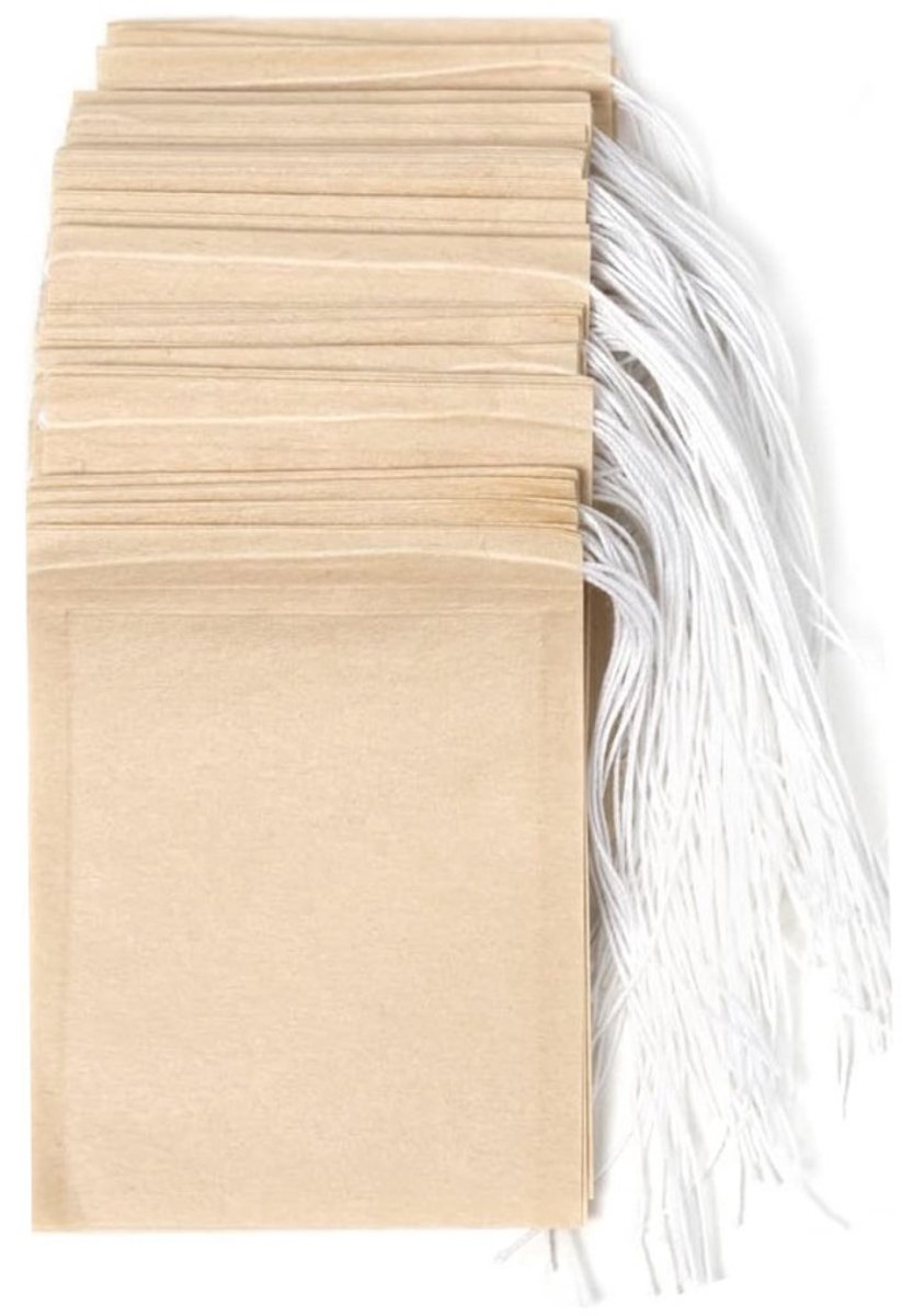 TOVBMUP 100 stuks - Filterzakje - Theezakje - Wegwerp theezakje - Geschikt voor thee, geurthee, Chinese medicijnen, specerijen - 6*8cm - Originele houtkleur