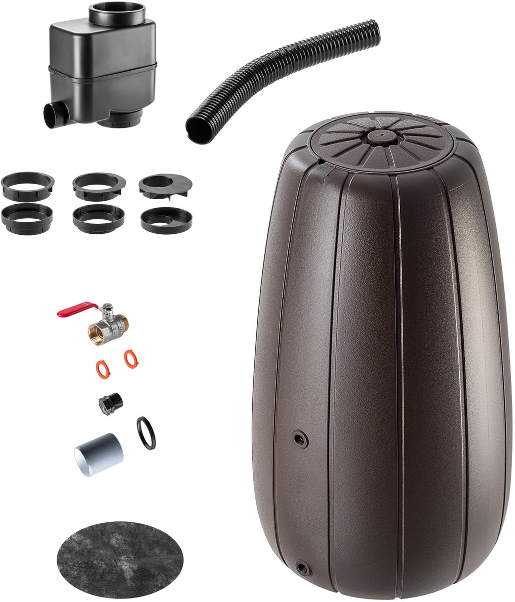 KADAX Regenton 200 liter, regenwatertank met regenverzamelaar en kraan, vorstbestendig, regenvat van kunststof, regenwatertank voor tuin (mokka)