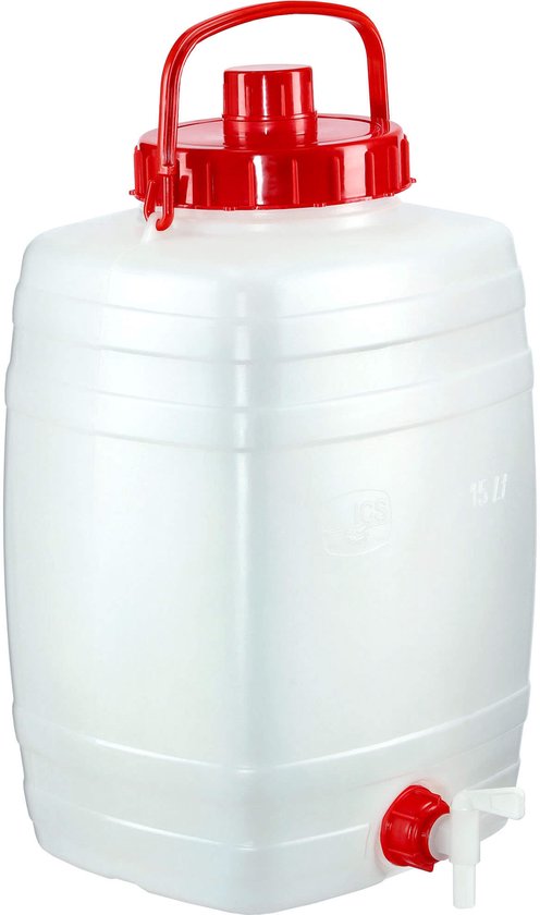 KADAX Bidon d'eau, fût de boisson en plastique, bidon d'eau potable, réservoir d'eau avec robinet, réservoir d'eau, bidon de boisson avec joint en caoutchouc (15 l, blanc)