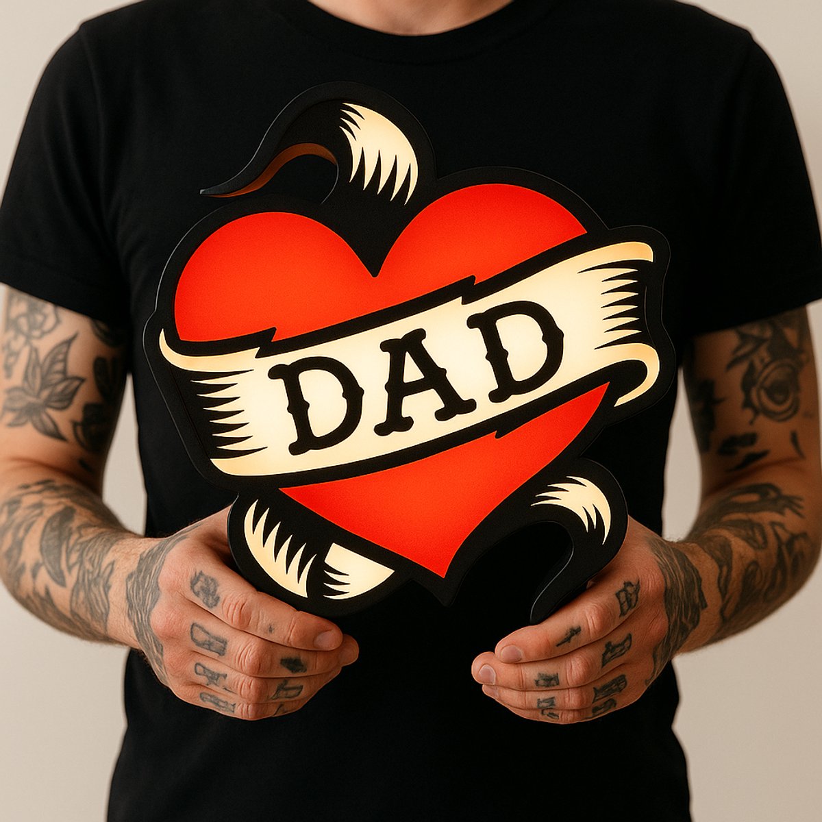 Tattoo Lightbox DAD Heart – LED Wandlamp Cadeau voor Tattoo Liefhebber of Vader | Leeslamp