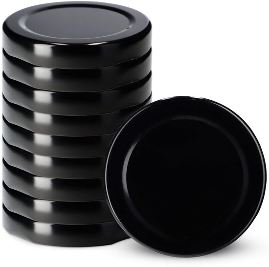 KADAX Schroefdeksel fi53 mm, metalen twist-off-deksel, geschikt voor 115 ml potten, reservedeksel met 4 vergrendeltanden, deksel voor flessen en weckpotten (10 stuks, zwart)