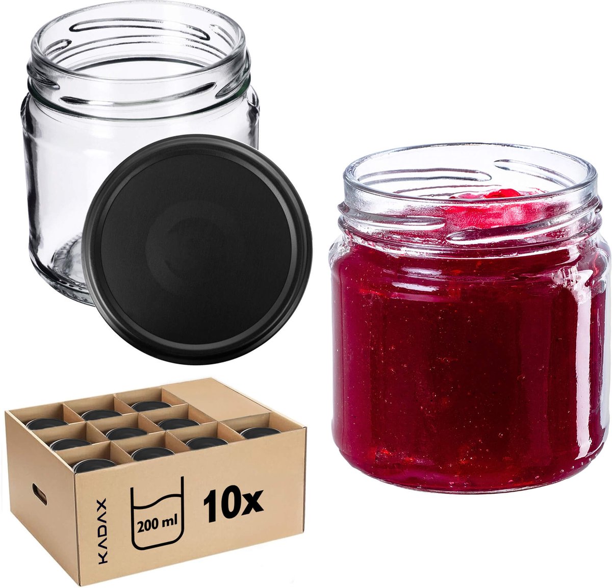 Lerma Weckpotten 200ml 10st 66mm + Deksels "Zwart Mat"
