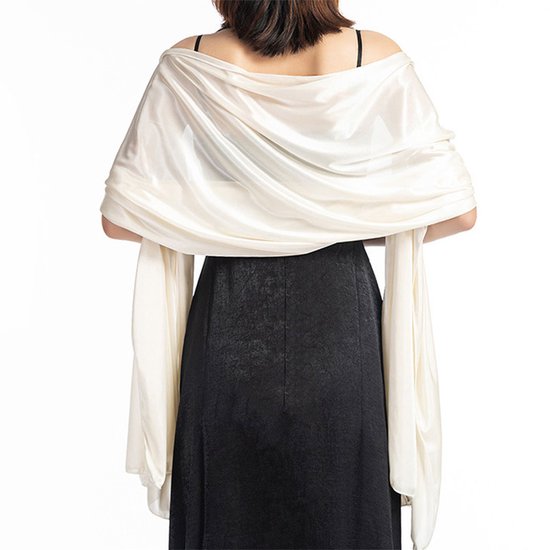 Damessjaal - omslagdoek - 200*70 cm - zacht en huidvriendelijk - zijdeglans - dunne wikkel - modieuze sjaal - halsdoek - polyester zijde - gebroken wit - cadeau - elegant - 1 stuk