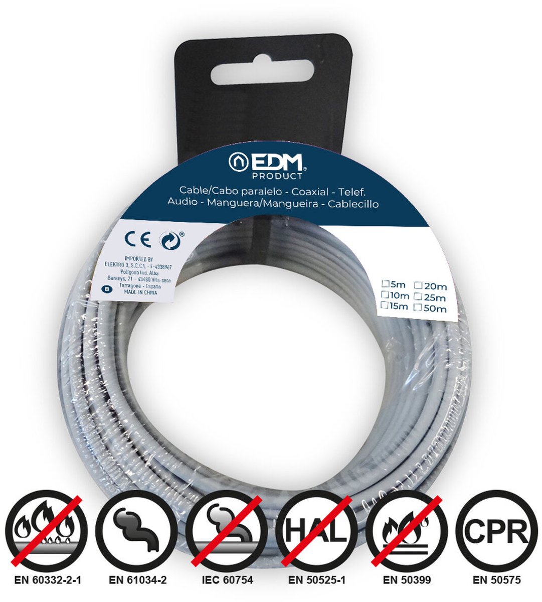 Kabel EDM 10 m Grijs