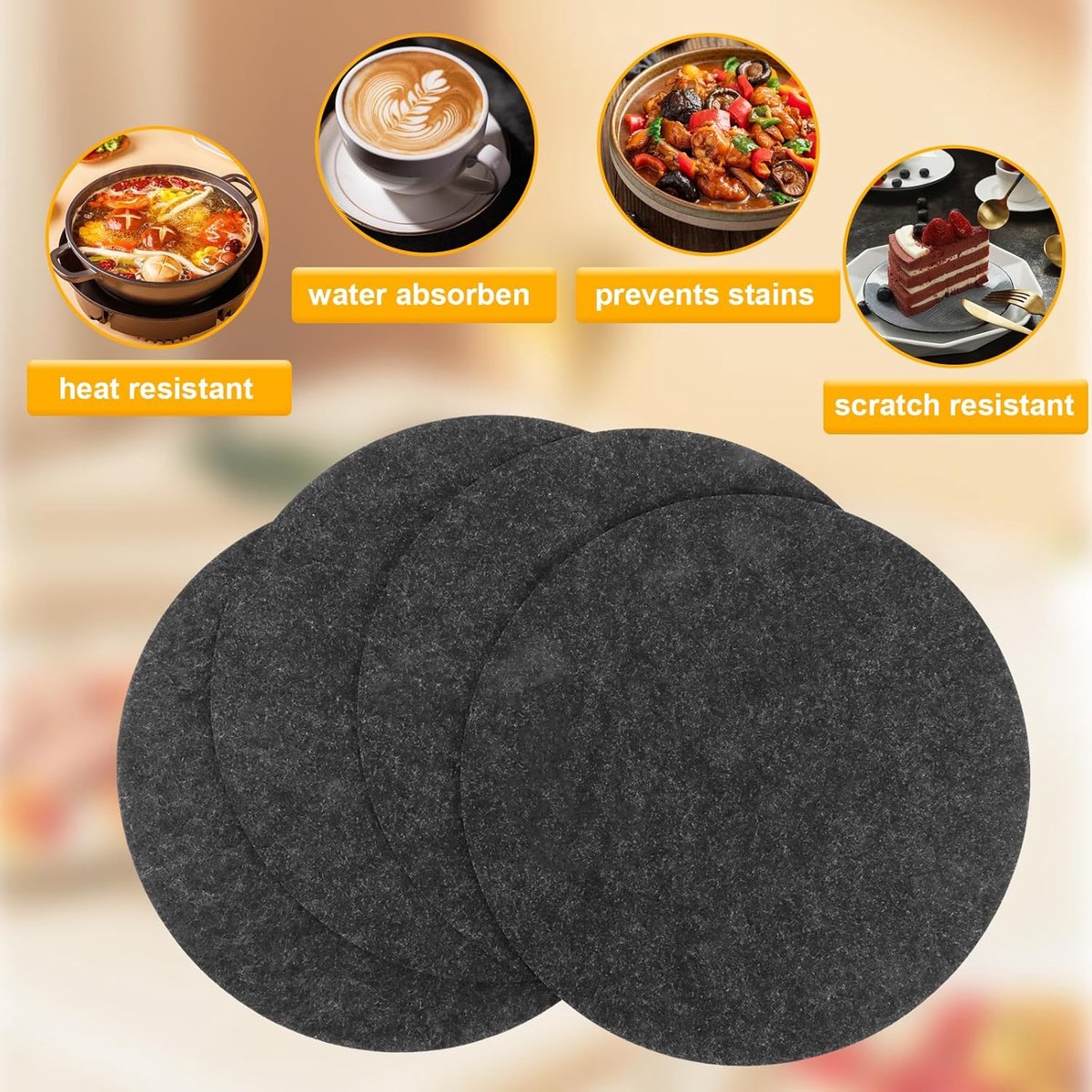 Hansmeier Vilten onderzetters rond | donkergrijs - 30 cm - set van 4 | praktisch en stijlvol | onderlegger voor borden, potten, glazen of als placemat | wasbaar Hansmeier Vilten onderzetters rond | donkergrijs - 30 cm - set van 4 | praktisch en stijlvol | onderlegger voor borden, potten, glazen of als placemat | wasbaar