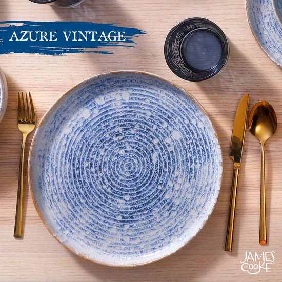 James Cooke - Serviesset - Azure Vintage - 6 persoons - Blauw/Wit - Stoneware - Bordenset - 24-delig — afbeelding 3