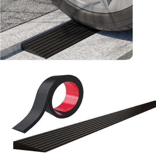 1 stuk - Drempelhelling, zelfklevende rubberen helling, rubberen drempelhelling voor rolstoel, kinderwagen, scooter, snelheidsverlagende helling 1m (zwart, breedte 5cm, hoogte 1cm)