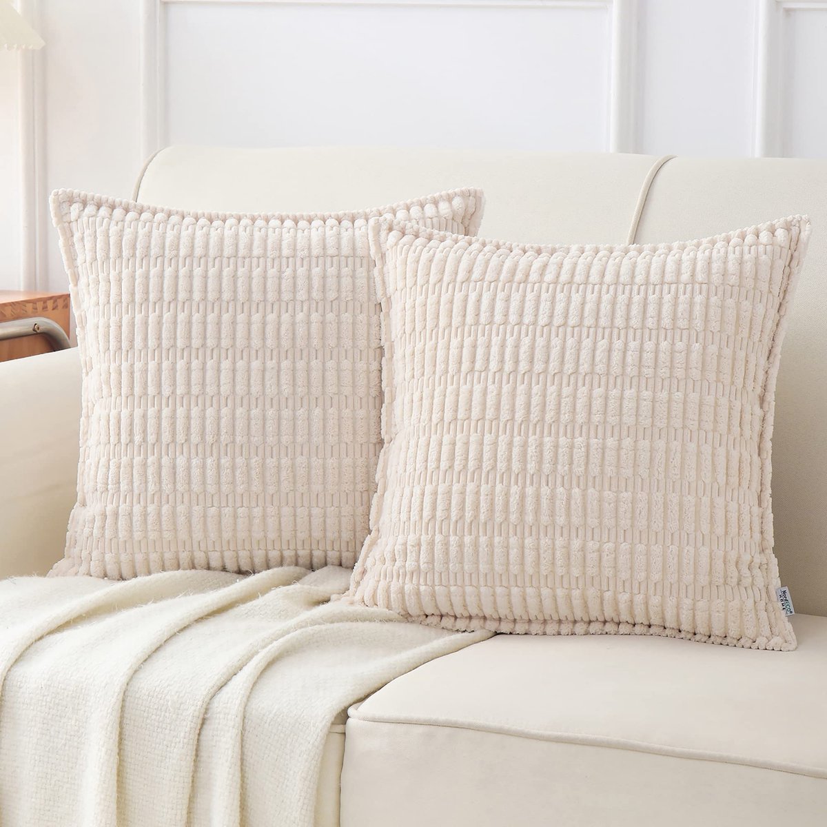 Ibenzoa Corduroy Kussenhoezen Set van 2, Zachte Boho Decoratie voor Bank en Sofa, 40 x 40 cm, Beige