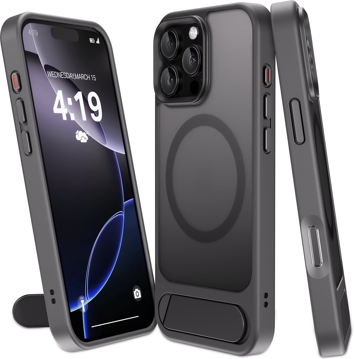 My Case Hoesje – Geschikt voor iPhone 16 Pro - Geschikt voor MagSafe – Telefoonstandaard – Zwart - Stijlvol, Shockbestendig, Praktisch