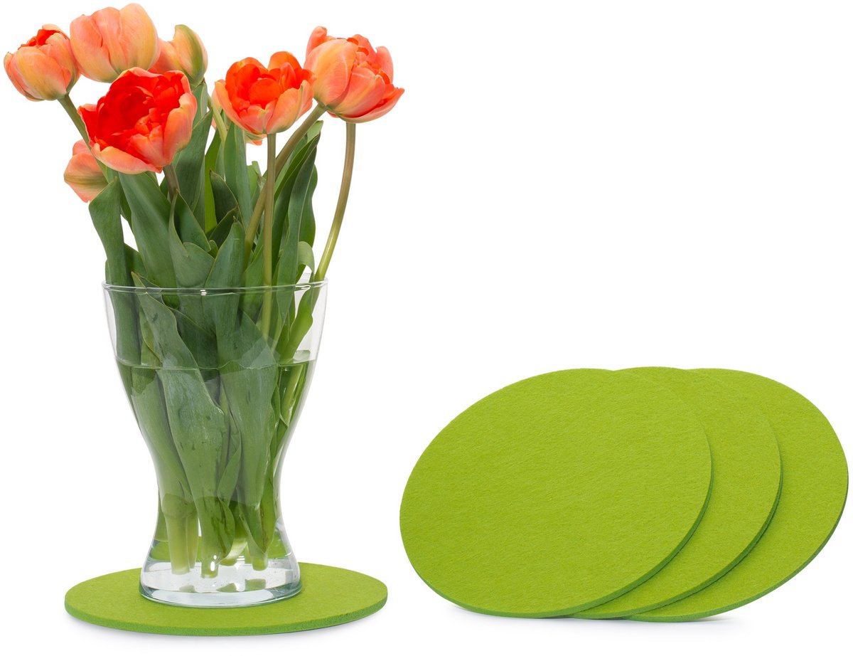FILU vilten onderzetters rond 25cm verpakking van 4 (kleur selecteerbaar) lichtgroen - vilten onderzetters voor tafel en bar als glasonderzetters/drankonderzetters voor glas en glazen