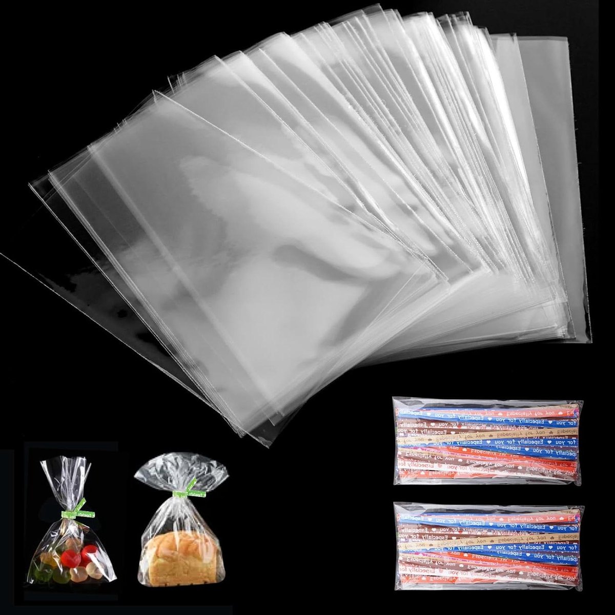 Allecto Plus - Transparante Cellofaanzakjes met Bindbanden - Voor kinderverjaardag en gastgeschenken - 8x12 cm - 200 stuks