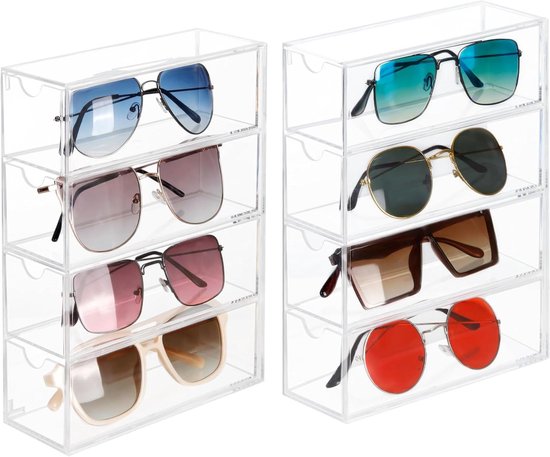 Lolalet Transparante zonnebril organizer met lade, transparante zonnebril bril bril display opbergdoos met verwijderbare verdelers voor meerdere brillen -1 pak, 3 lagen